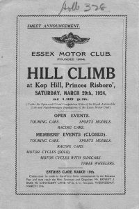 Essex Motor Club Programme from March 29th 1924